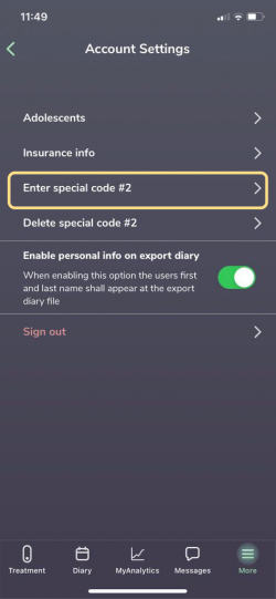 nerivio app special code screen