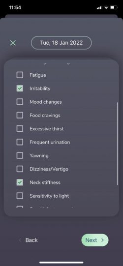 nerivio app symptoms screen